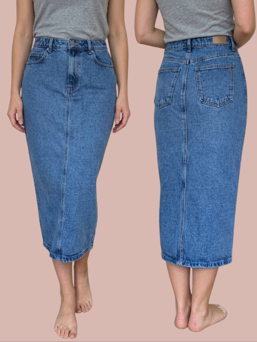 NEW ❤️ VELVET HEART Women's Melissa Medium Wash High-Waist Midi Denim Skirt